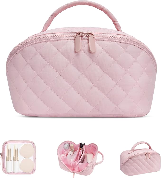 Makeup Bag, Quilted Makeup Bag, Puffy Travel Make up Bags, Cosmetic Organizer Bag, Waterproof Toiletry Bag for Women