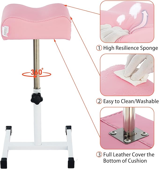 Pedicure Manicure Footrest Adjustable Height Stand Beauty SPA Salon Nail Care Pink
