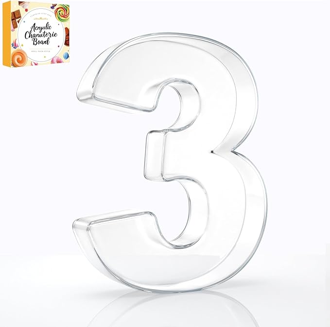 10" Acrylic Charcuterie Letters Fillable Tray, Reusable Alphabet Number Shaped Serving Plates for Charcuterie Board, Display Fruit, Candy, Cake, Party Decor, Birthday, Anniversary（3）