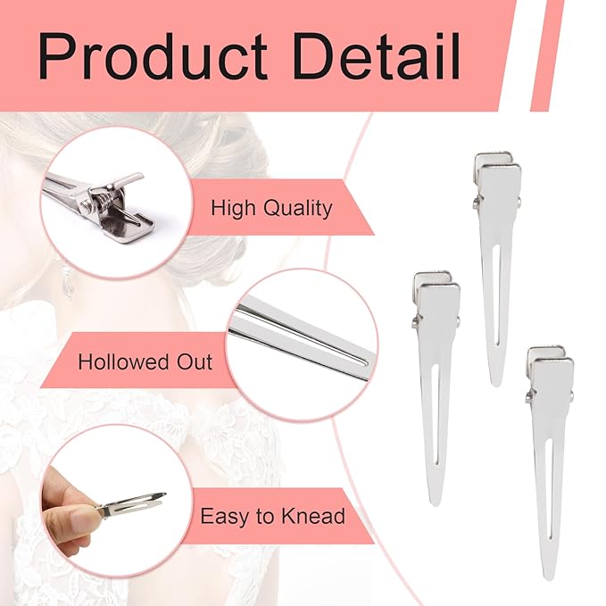 100 Pack 1.77 Inch Single Prong Pin Curl Duckbill Clips,Silver Setting Section Hair Clips Metal Alligator Clips for Hair Extensions