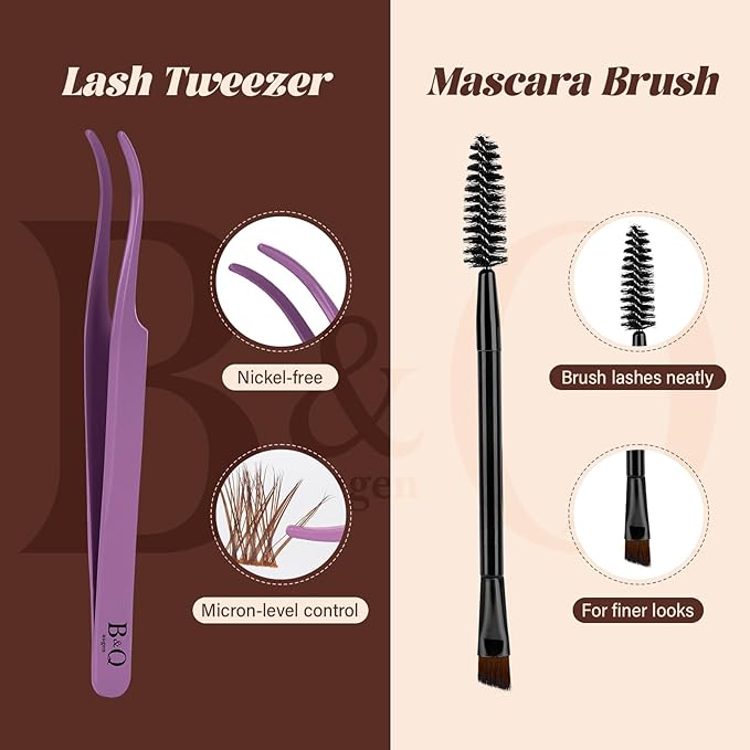 B&Q Mocha Brown Lash Clusters Kit | 280 Pcs Brown Wispy & Natural Eyelash Clusters for Beginner DIY, Complete Lash Extension Kit with Bond and Seal, Fake Eyelashes for Natural Look（40D+50D 9-16mm)