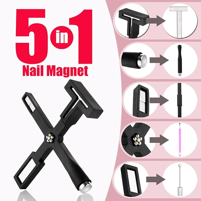 Nail Magnet for 3D Cat Eye Gel Nail Polish Magnet Tools, 11 Pcs Cat Eye Magnet for Nails,5 in 1 Nail Magnet for Nail Art with Silicone Case,Nail Magnet Pen Stripe Nail Magnet Wands for Nail Art DIY