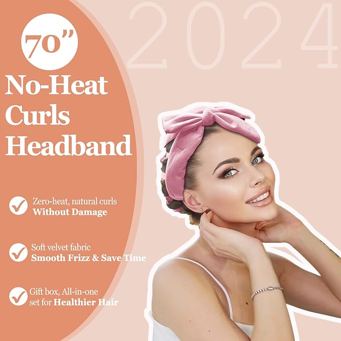 Heatless Curls Overnight, 70'' Velvet Hair Curlers for Long Hair, No Heat Hair Rollers - Pink