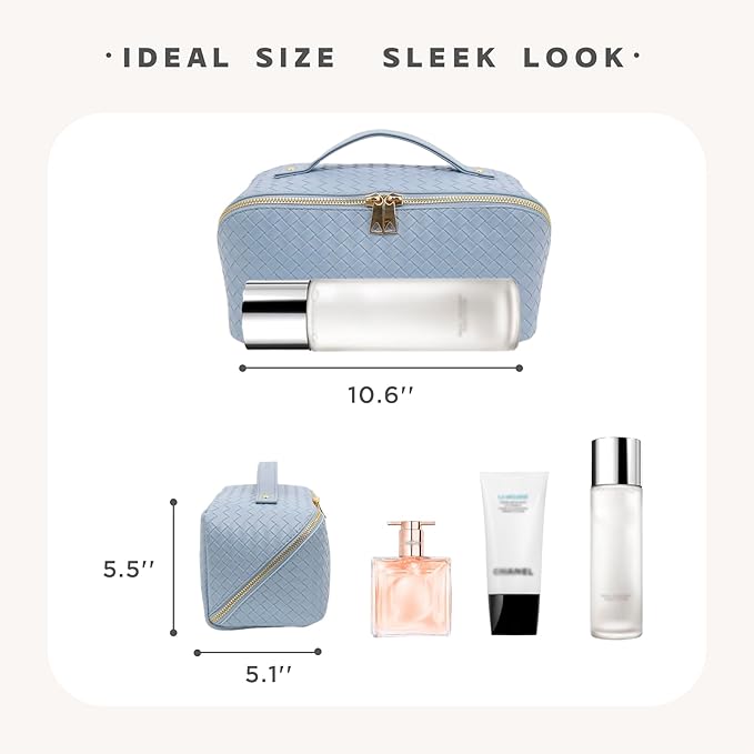 JINYIBAGS Travel Makeup Bag – Large Cosmetic Organizer with Waterproof PU Leather, Smooth Double Zipper & Tear-Resistant Lining, Toiletry Pouch for Women (Ice)