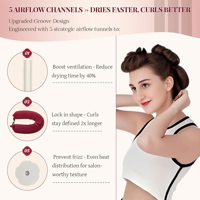 Heatless Hair Curler Heatless Curls Overnight Heatless Blowout with Luxury Cloth Bag Silk Scarf, Curling Rod Headband to Sleep in No Heat Curling with (burgundy, 3Rods)