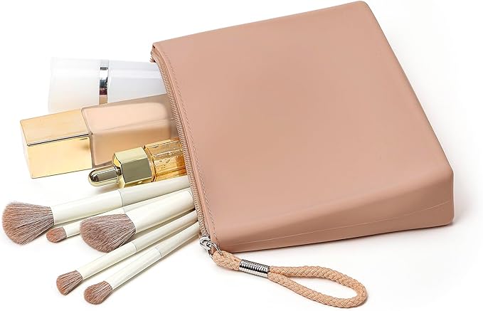 Silicone Makeup Bag for Purse Zipper Cosmetic Pouch Makeup Brush Holder Large Makeup Organizer Silicone Travel Pouch for Women (Flesh Pink)