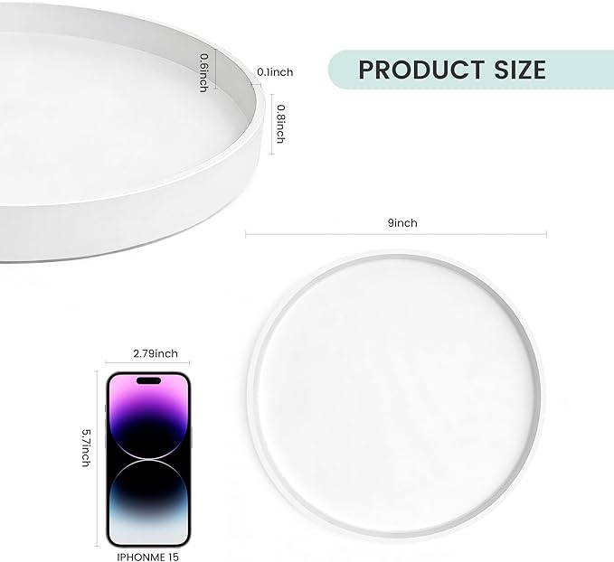2 Pack 9" Bathroom and Vanity Tray, ABS Bathroom Counter Organizer， Coffee Table Decor for Perfume, Candles, Keys &More. Kitchen Countertop Organizer, Decorative Tray Soap Holder, White