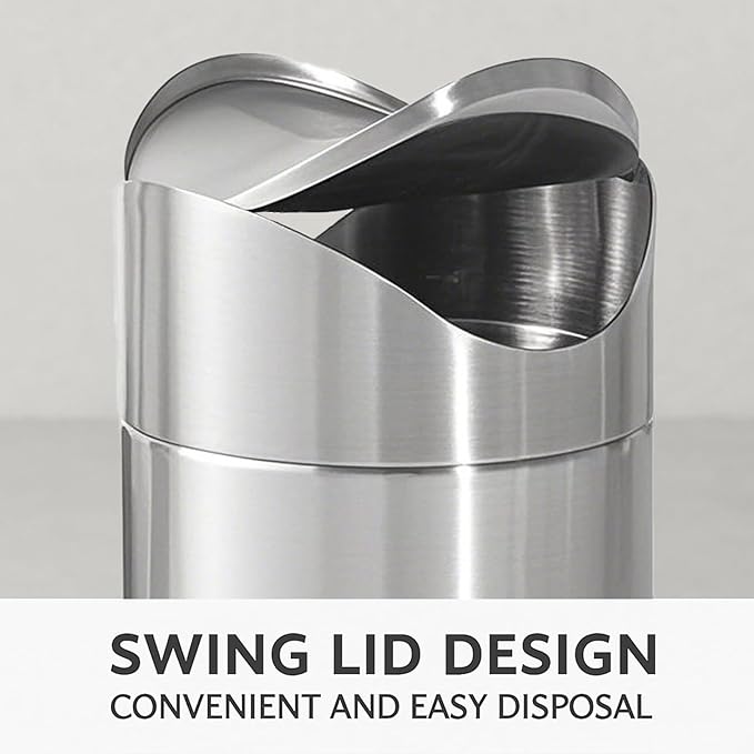 Small Mini Trash Can with Lid, Brushed Stainless Steel Small Tiny Mini Trash Bin Can, Mini Countertop Trash Cans for Desk Office, Swing Top Trash Bin 1.5 L/0.40 Gal (Sliver)