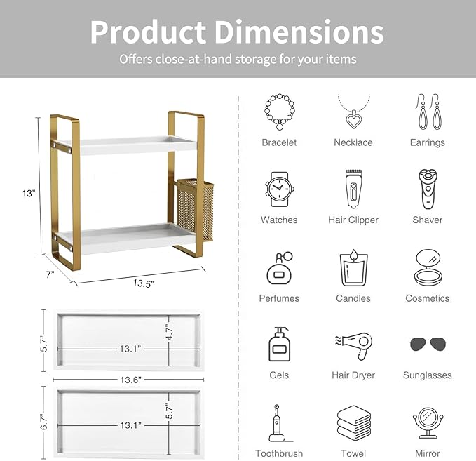 LEMIKKLE Bathroom Counter Organizer with Basket, Skincare,Makeup Organizers for Vanity,Storage Organizers for Bathroom, Kitchen, Dresser（White）