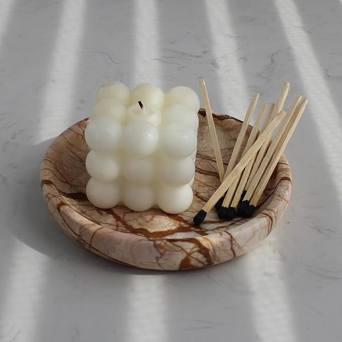 Natural Travertine Marble Jewelry Dish 5.5", Trinket Dish for Ring Earring, Gift for Woman Daugther(Pink Marble)
