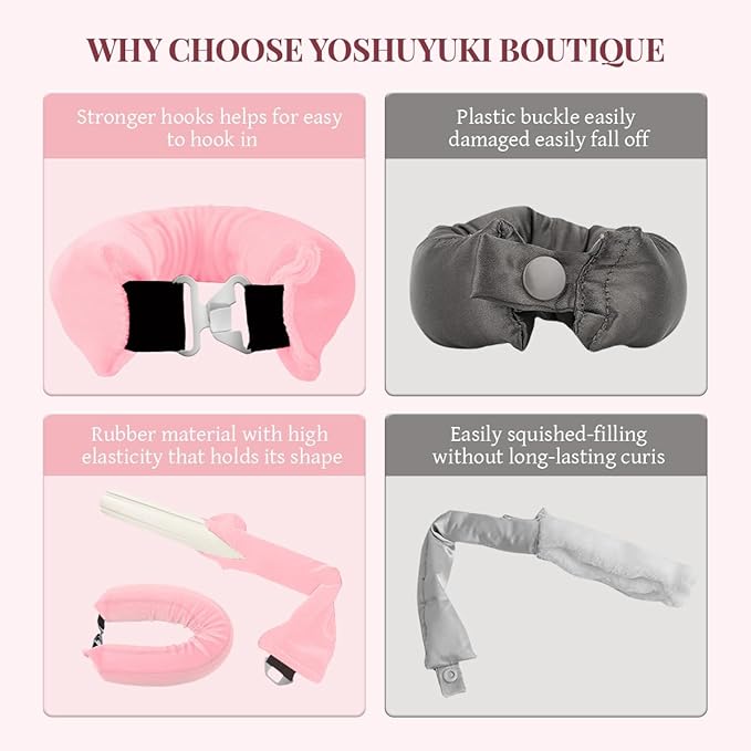 Heatless Hair Curler Heatless Curls Overnight Heatless Blowout with Luxury Cloth Bag Silk Scarf, Curling Rod Headband to Sleep in No Heat Curling with (Pink, 3Rods)