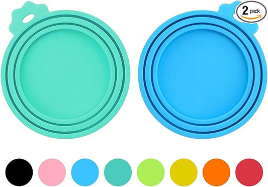 2 Pack Pet Food Can Covers, Silicone Universal Can Lids for Dog & Cat Food, BPA Free, One Fit Most Standard Size Food Cans Teal/Blue