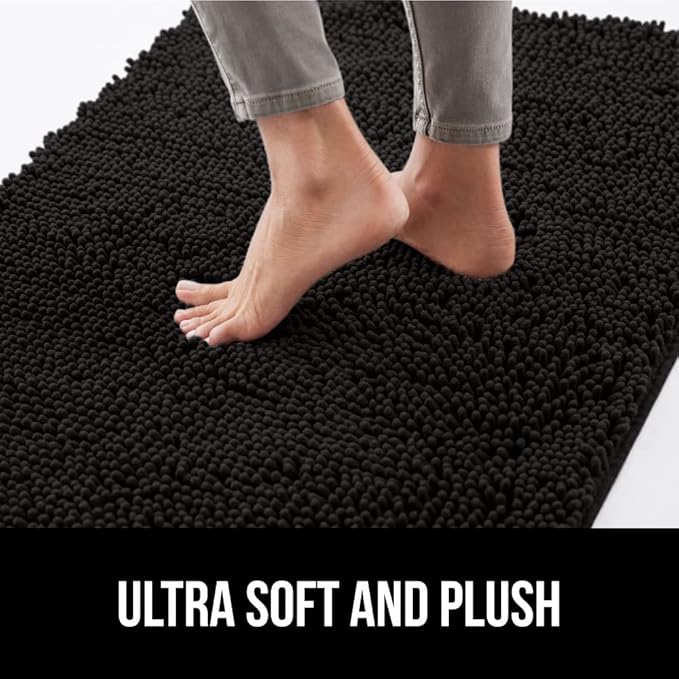 GORILLA GRIP SoakSTOPPER Dog Door Mat, 36x24 Machine Washable Rug Absorbent Doormat Captures Moisture Mud Dirt, Quick Dry Soft Chenille Entryway Rugs Indoor Entrance Mats for Dog Paws, Black