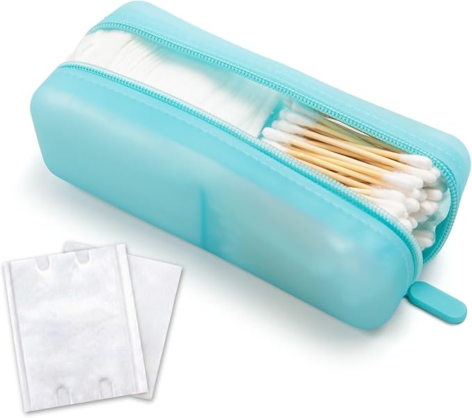 Cotton Pad Swab Travel Case – 2-in-1 Portable Waterproof Qtips Dispenser for Cotton Square Pad & Qtip, Floss, Bobbi Pin, Nail Kit, Hair Accessories Organizer TSA Compliance (Blue)