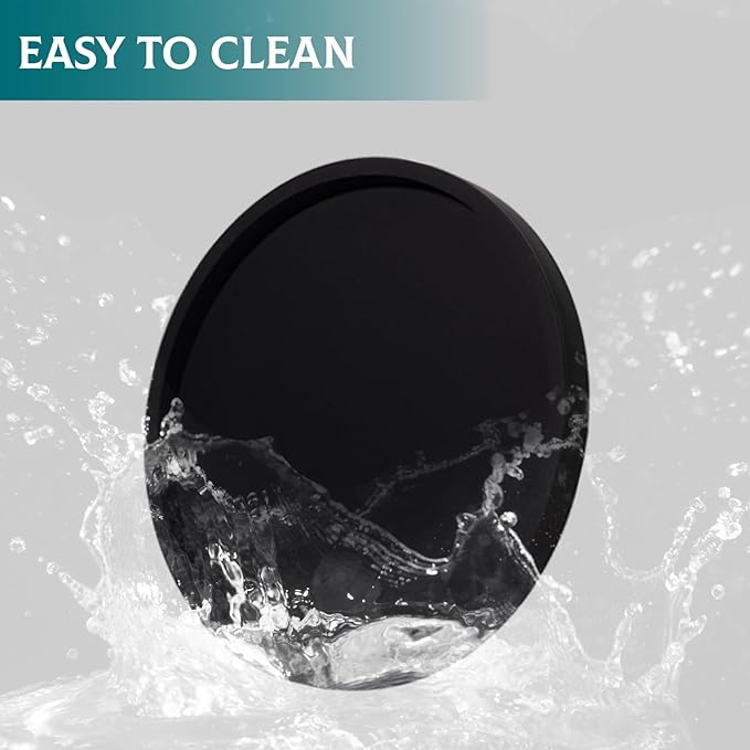 Silicone Bathroom Tray Round Vanity Tray Decorative Soap Holder Kitchen Countertop Organizer Coffee Table Decor for Candle, Perfume, Plant, 9 Inch, Black