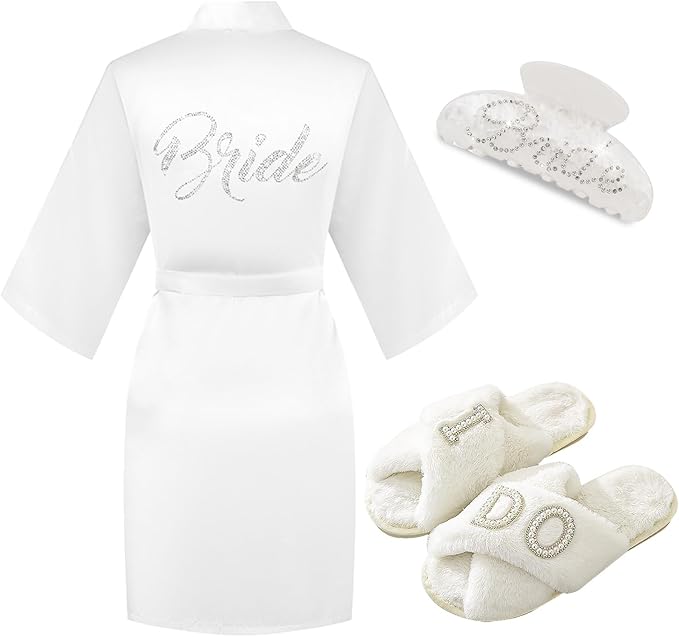 Bride to Be Gift Set, Bride Slippers, I Do Slippers Robe Hair Claw Bride Hair Clip, Bridal Wedding Robe, Wedding Gift, Bridal Gift, Bridal Shower Gifts