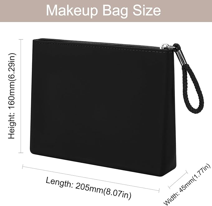 Silicone Makeup Bag for Purse Zipper Cosmetic Pouch Makeup Brush Holder Large Makeup Organizer Silicone Travel Pouch for Women (Black)