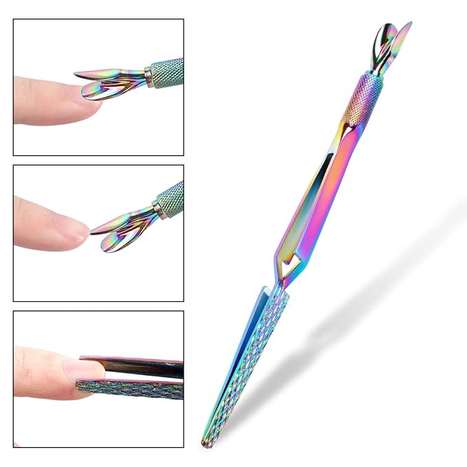 2PCS Colorful Stainless Steel Nail Art Tools Pinching Cuticle Pusher - Multifunction False Nail Shaping Tweezers Manicure Tool