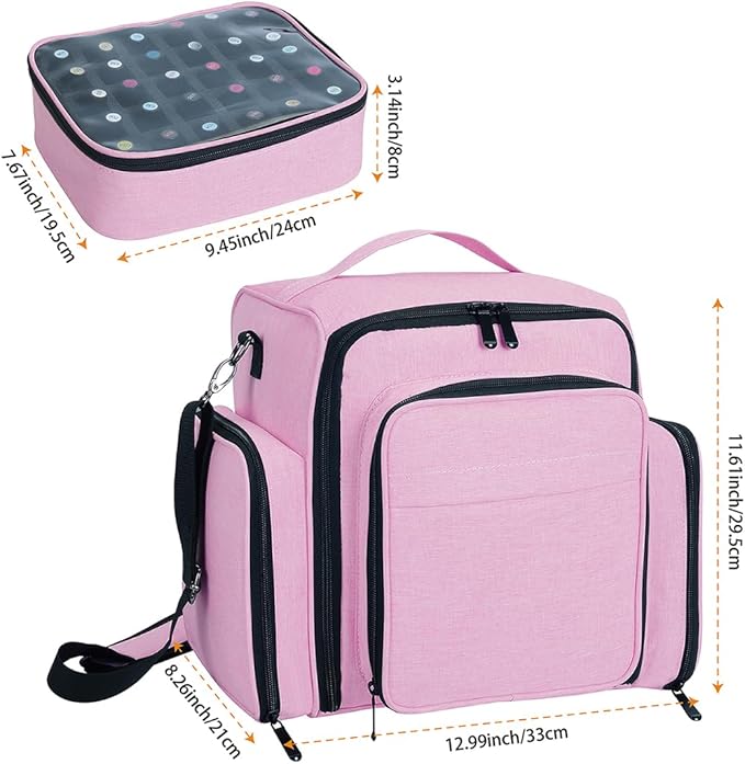 UOZL Nail Polish Organizer Case Holds 60 Bottles Portable Travel Storage Box with 2 Detachable Bags, Designed for Women's Nail Tools, Essential Oils and Cosmetics Sets Pink