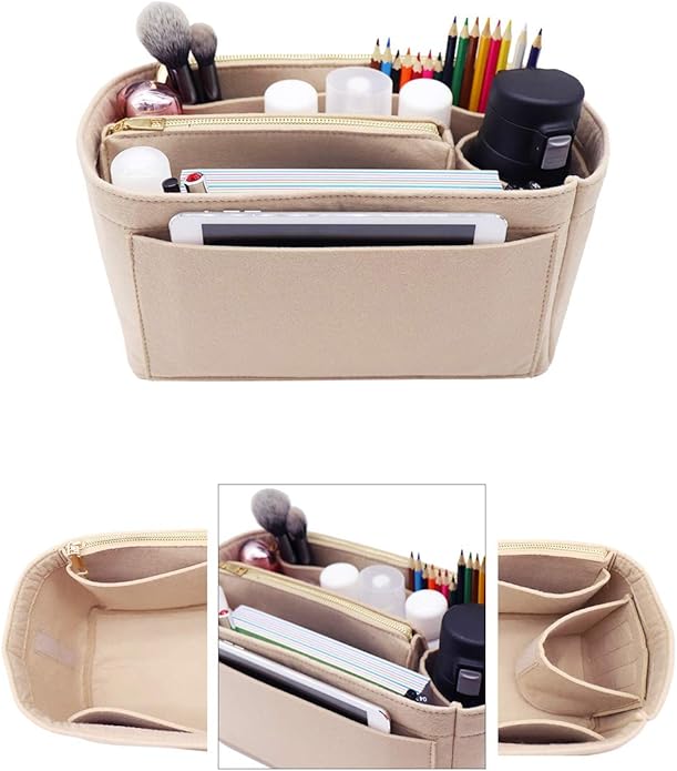 LEXSION Felt Purse Bag Organizer Insert with zipper Bag Tote Shaper Fit Speedy Neverful PM MM
