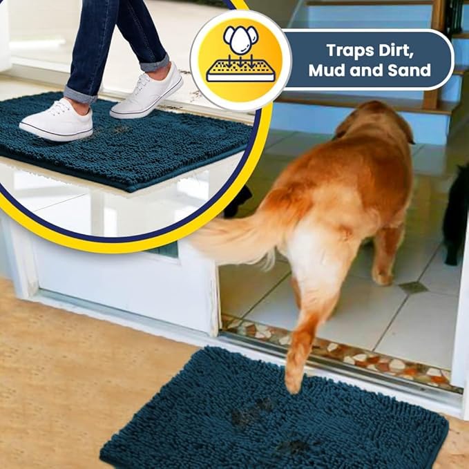 Muddy Mat® | Super Absorbent Door Mat Indoor, Microfiber Quick Dry Chenille Entryway Rug, Non-Slip Front Door Mat, Indoor Mats for Entryway, Machine Washable Pet Rug, Atlantic Blue 3ft x 8ft
