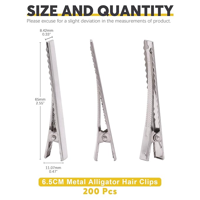 200Pcs 2.55 inch / 6.5 cm Alligator Hair Clips Bulk Silver Single Prong Hair Clips For Bows Making Hair Pins For Sectioning Hair Styling And Sectioning Hairdressing DIY Crafts