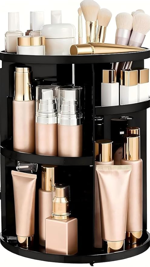 HBlife 360 Rotating Makeup Organizer Adjustable Carousel Large Capacity Revolving Perfume Organizer Skincare Organizers Cosmetic Storage Spinning Holder for Vanity, Black