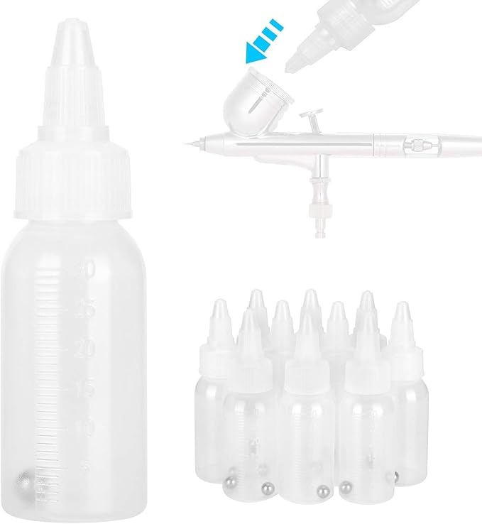 10Pcs 1oz/30ml Paint Bottles, Airbrush Paint Bottle Jars Clear Empty Plastic Mixing Squeeze Bottles with Ball Jar Resealable Scale Mixer
