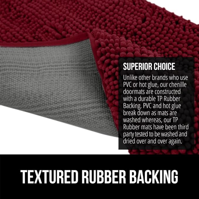 GORILLA GRIP SoakSTOPPER Dog Door Mat, 70x24 Machine Washable Rug Absorbent Doormat Captures Moisture Mud Dirt, Quick Dry Soft Chenille Entryway Rugs Indoor Entrance Mats for Dog Paws, Burgundy