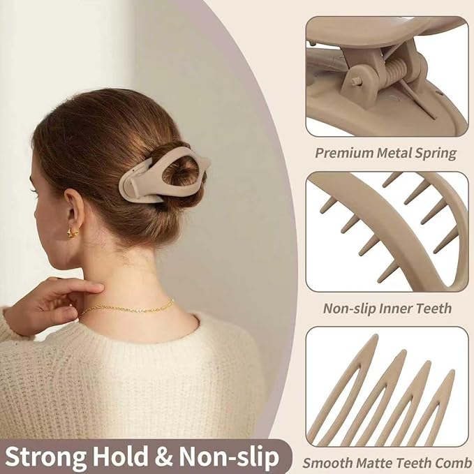 9 Pack Flat Hair Clips for Women, Matte Claw Clips for Thick & Thin Hair, Suitable for Driving (Beige,Light Beige,Taupe)