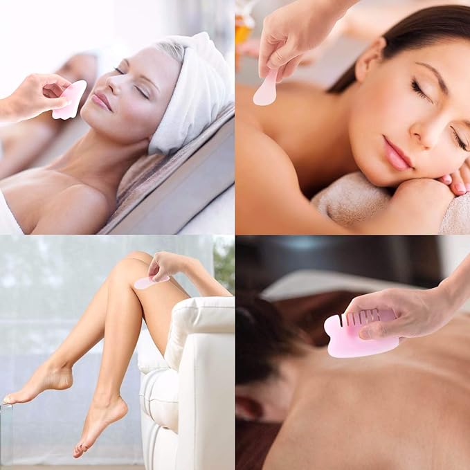 YUYONGTANG 7 Pieces Gua Sha Scraping Massage Tool,Natural Resin GuaSha Tool Massage Tools Set for Face Back and Neck Release,Reduce Muscle Pain,with Storage Bag (Pink)