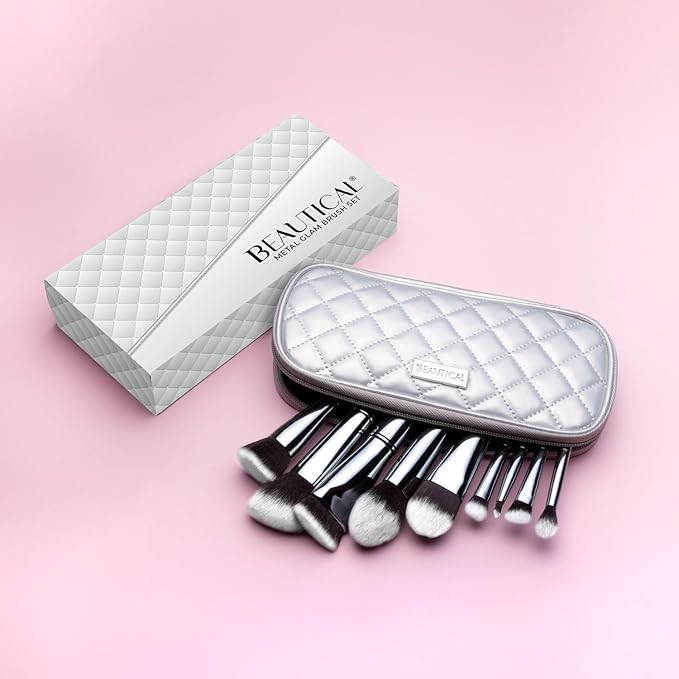 Professional Makeup Brush Set – 9 Piece Vegan Brushes with Carry Pouch | Soft Dense Bristles for Liquid, Cream & Powder | Lightweight Aluminum Handles Makeup Brushes For Daily Makeup Routine