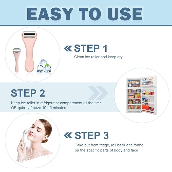 Ice Roller for Face & Eye, Facial Roller and Eye Massager Roller, Ice Roller for Body, Face, Tighten Pores, Migraine Relief Pain Relief Eye Puffiness Relief for Women - Face and Eye Roller 2PCS (Pink.