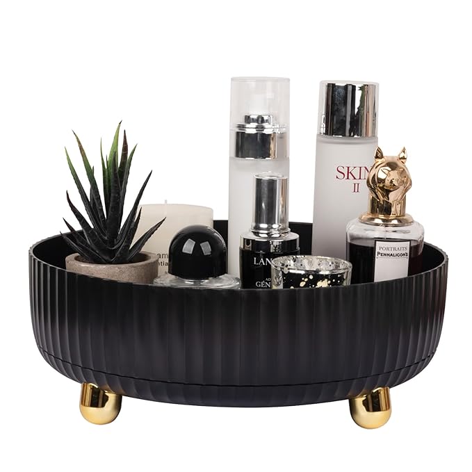 Anyoifax Makeup Perfume Organizer Tray 360 Degree Rotating Lazy Susan Skincare Lotion Organizer Spinning Cosmetics Storage for Dresser, Vanity, Bathroom Countertop, Large Black