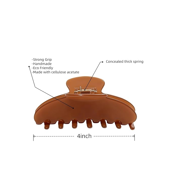 Durable Acetate Hair Clips - 4-Inch Light coffee Claw Clips for Fine and Thick Hair (Light coffee)