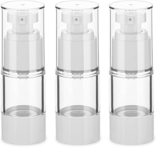 0.5OZ/15ML Clear Airless Pump Bottles, Lotion Dispenser Travel with Pump, Vacuum Plastic Travel Size Lotion Bottle for Foundation, Creams, Cosmetic(3 Pack)