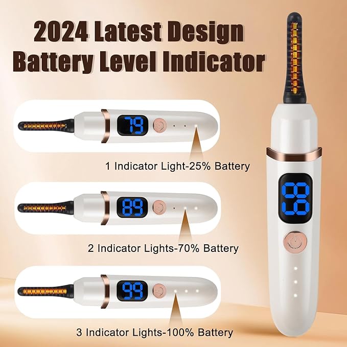 Heated Eyelash Curlers with Battery Indicator, Electric Eyelash Curler 3 Temperature Modes LED Display USB Rechargeable Makeup Tools, Heated Lash Curler Ideal Christmas Gift for Women W-1