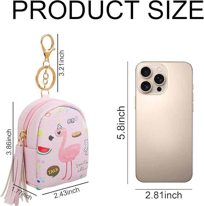 4Pcs Mini Backpack Keychain,Cute Cosmetic Bag for Women,PU Leather Makeup Bag Key Pocket Lipstick Bag Card Holder Data Cable Organizer Zipper Pouch (Flamingo gifts)