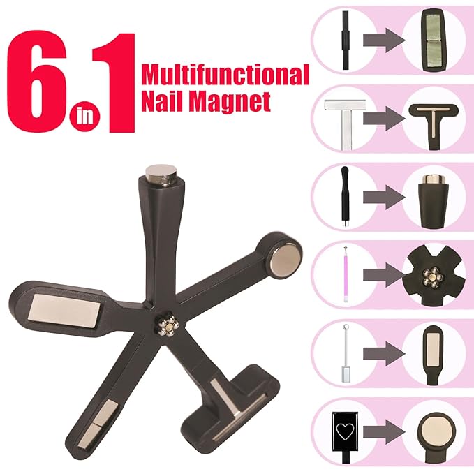 Dr.nail 6 in 1 Nail Magnet, Cat Eye Gel Nail Polish Magnet for Nails, Magnetic Nail Polish Gel Tools with Silicone Protective Case for 3D Nail Art Design Nail Salon or DIY