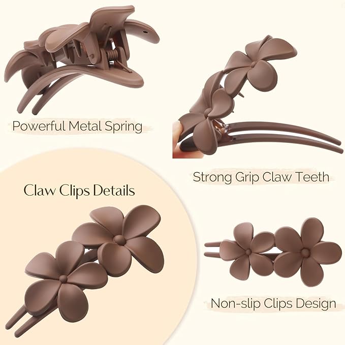 6 PCS Flat Hair Clips, Lay Flat Claw Clips for Women Girls, 2 Styles Non-slip Hair Claws for All Hair Types,Comfortable Flat Clips for Lying and Driving(Tortoise)