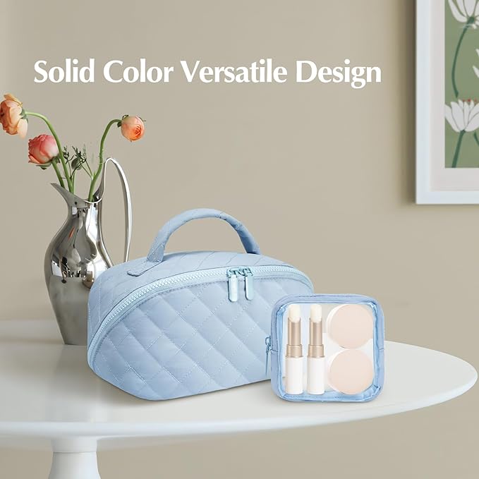 Makeup Bag, Quilted Makeup Bag, Puffy Travel Make up Bags, Cosmetic Organizer Bag, Waterproof Toiletry Bag for Women