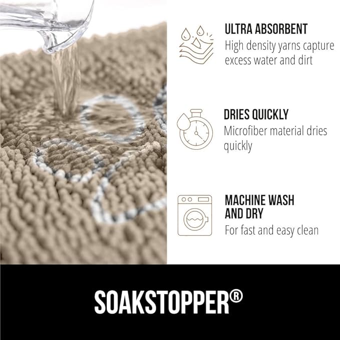 GORILLA GRIP SoakSTOPPER Dog Door Mat, 36x24 Machine Washable Rug Absorbent Doormat Captures Moisture Mud Dirt, Quick Dry Soft Chenille Entryway Rugs Indoor Entrance Mats for Dog Paws, Beige Ivory