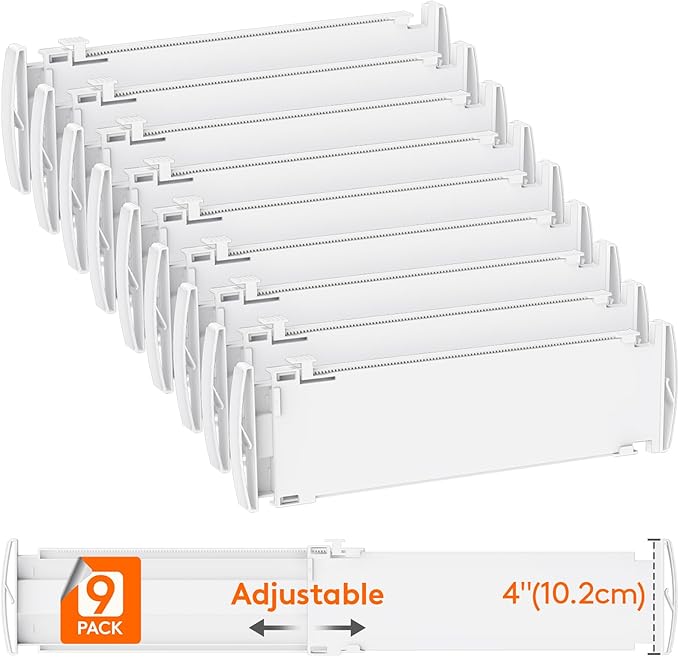 Lifewit 4" High 9 Pack Drawer Dividers, 35 –55cm/13.8-22.5" Drawer Divider for Clothes, Adjustable Dresser Drawer Organizers, Plastic Drawers Separators for Clothes, Bedroom, Bathroom, Kitchen, Office