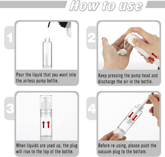 1OZ/30ML Clear Airless Pump Bottles, Lotion Dispenser Travel with Pump, Vacuum Plastic Travel Size Lotion Bottle for Foundation, Creams, Cosmetic(6 Pack)