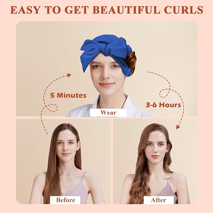 weiwei No Heat Curlers, Overnight Curls No Heat Curling Headband Soft Hair Curler Rollers to Sleep In, 70 Inches Non Heat Hair Wrap Curling Rod Ribbon for Women Long Wave Hair, 9 PCS Gift Set (Blue)