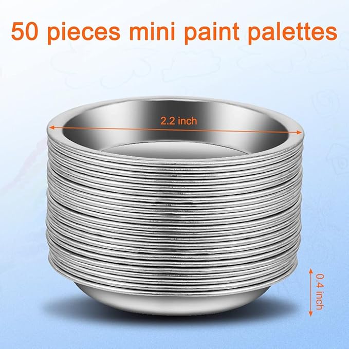 50 PCS Stainless Steel Painting Color Palette, 2.1 in Painting Trays Make-Up Pallets Mini Metal Watercolor Palette Set for Artist Art and Crafts Supplies