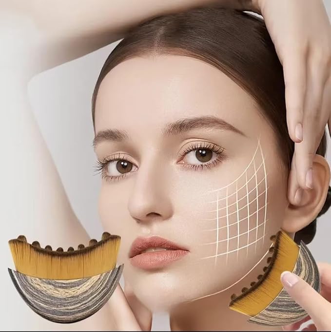Lymphatic Contour Face Brush Drainage Massager Dry Sculpting Gua Sha Facial Depuffer Tool Massage Skin Lifting Beauty Appliance (2, Brown)