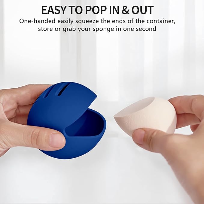 Makeup Sponge Holder,Double-sided Breathable Silicone Beauty Blender Holder for Travel,Shatterproof Make Up Sponge Travel Case for All Sponges Easy to Carry,Sapphire Blue