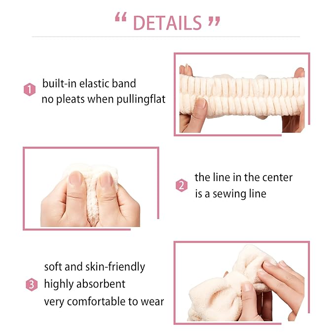 7 Pcs Spa Set, Facial Headband and Wristband Set, Skincare Accessories, College Style Girl Idea Gifts, Hair Accessories for Women and Girls （Dark Brown）