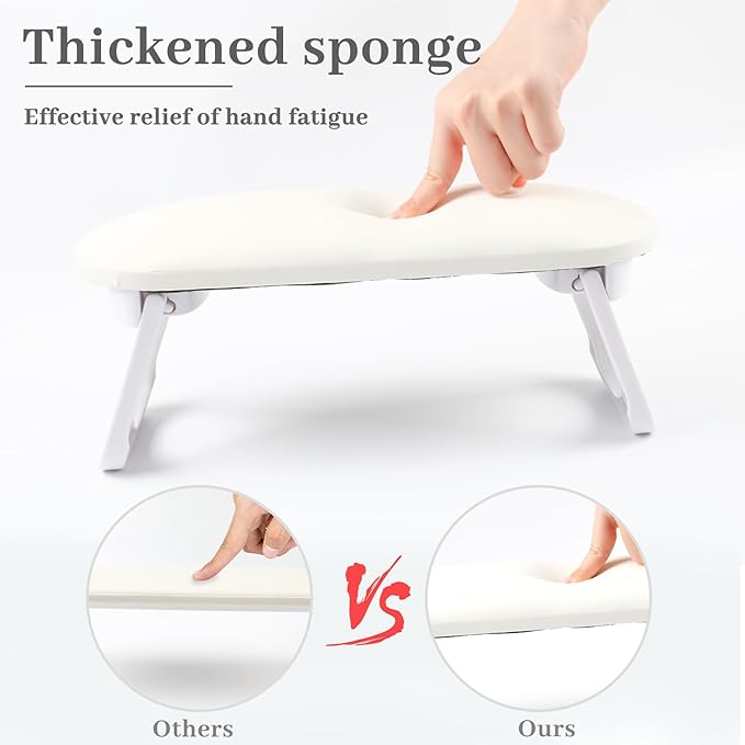 Nail Arm Rest, Professional Foldable PU Leather Nail Hand Rest with PVC Table Mat for Acrylic Nails, Soft Nail Hand Pillow Non-slip for Manicure Salon Use (higher-White)